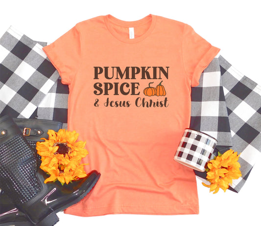 Pumpkin Spice & Jesus Christ - Unisex T-shirt - Orange OR Peach